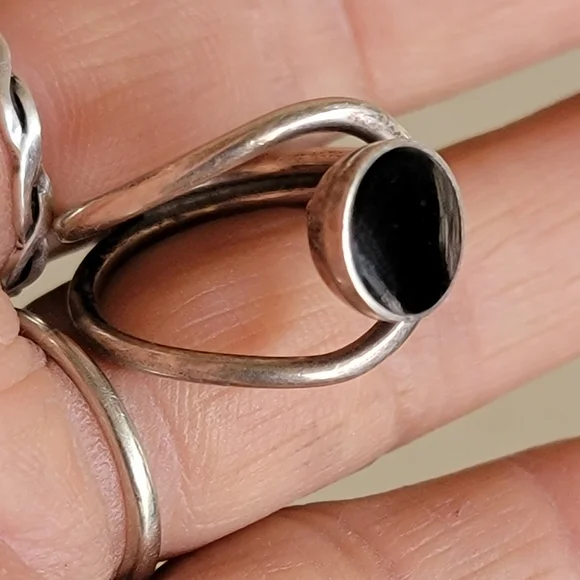 Vintage Southwestern modernist 925 sterling silver MEXICO onyx inlay ring TAXCO - Picture 10 of 17